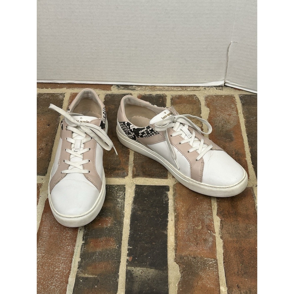 Kate Spade Dash‎ Pink & White Leather Sneaker Casual Snakeskin Print Women's 10B